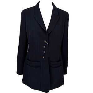 CHANEL Boutique 97P Single-Breasted 100 Wool Navy Blue Blazer/Jacket | 42